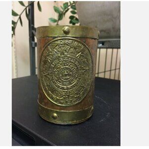 Vintage Hammered Copper Mayan Calendar Tankard Mug